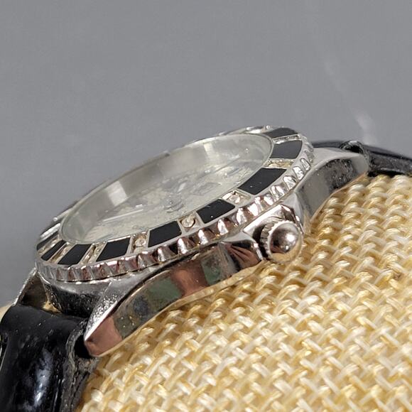 NY & Co Women’s Quartz Watch Stainless Steel Bezel Black Rhinestones Silver